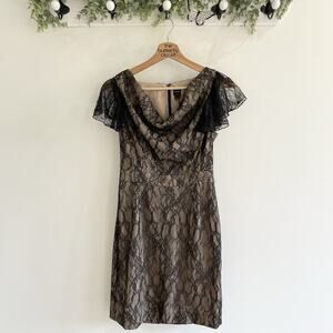 Vintage CHEQUER Bodycon Little Black Lace FormalCocktail Dress Size 2 goth